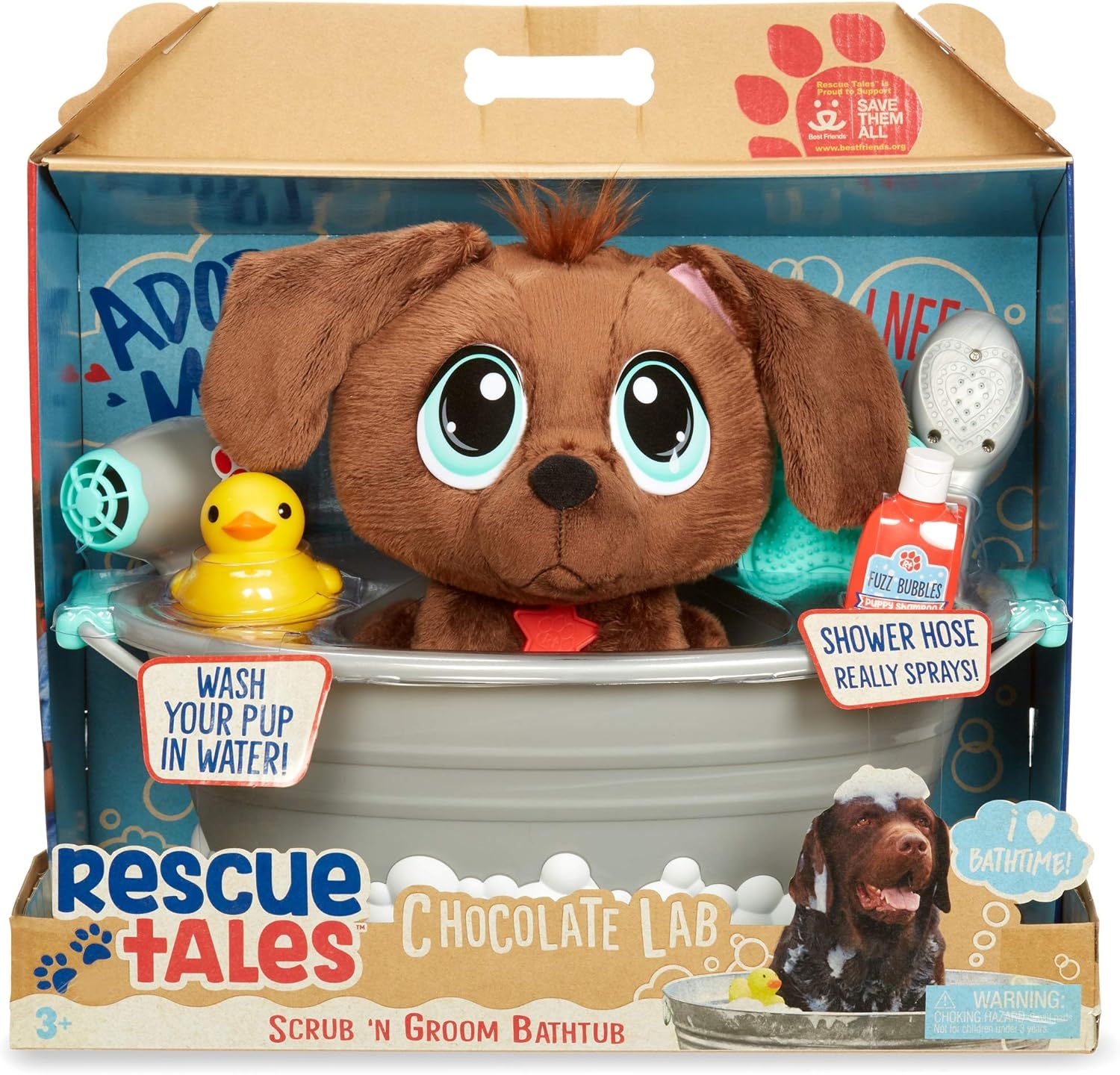 Little Tikes Rescue Tales Scrub 'n Groom Bathtub Playset w/ Chocolate Lab Plush Pet Toy, Multicolor: Toys & Games