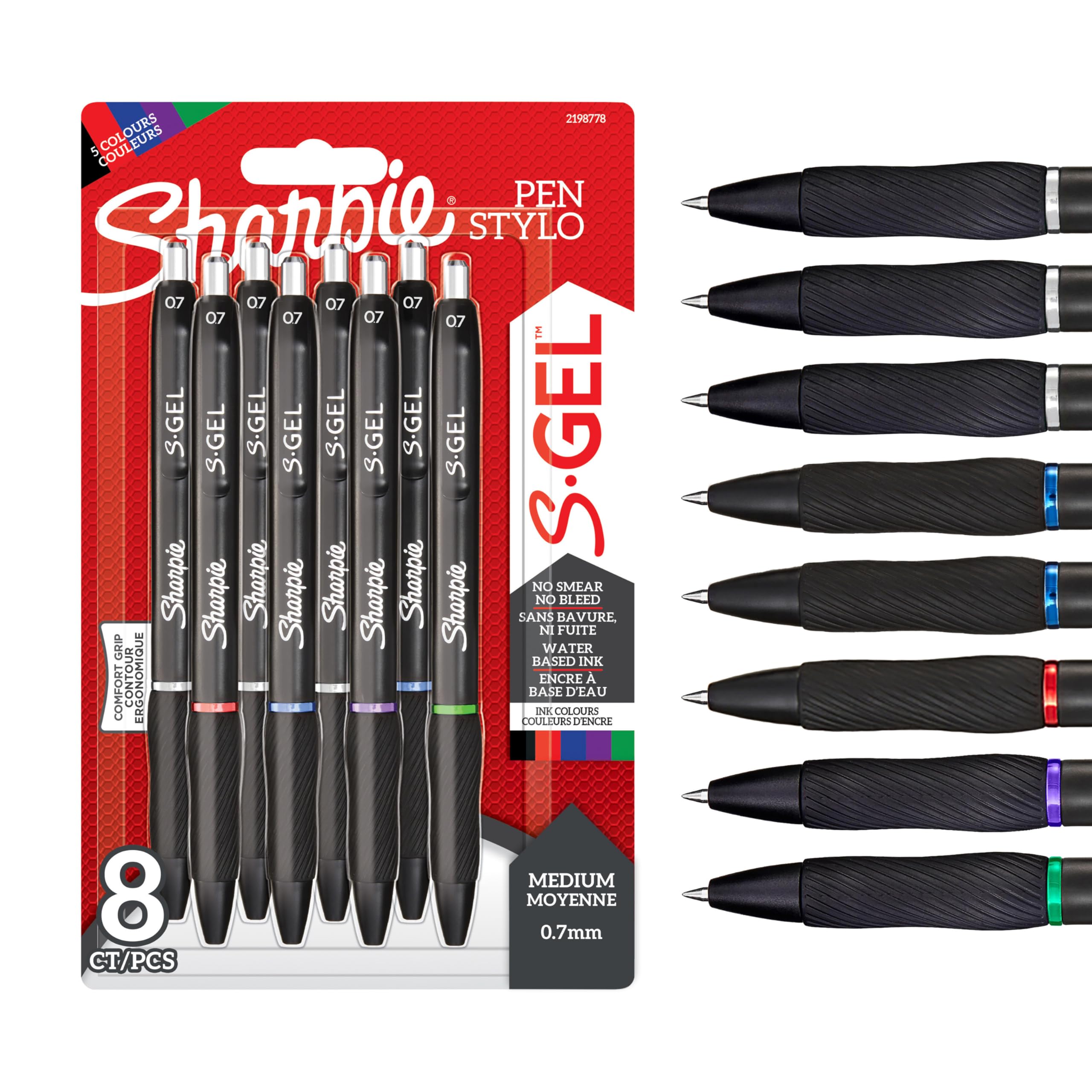 Sharpie S-Gel | Gel Pens | Medium Point (0.7mm) | Assorted Ink Colours | 8 Count — image 1