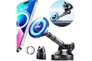 YRU [2024 Upgraded] Magnetic Phone Holder for Car【Patented & Super Magnet】 for MagSafe Car Mount Dashboard Mag Safe Phone Holder Windshield Phone Stand for iPhone 15 14 13 12 Pro Max Samsung, Black