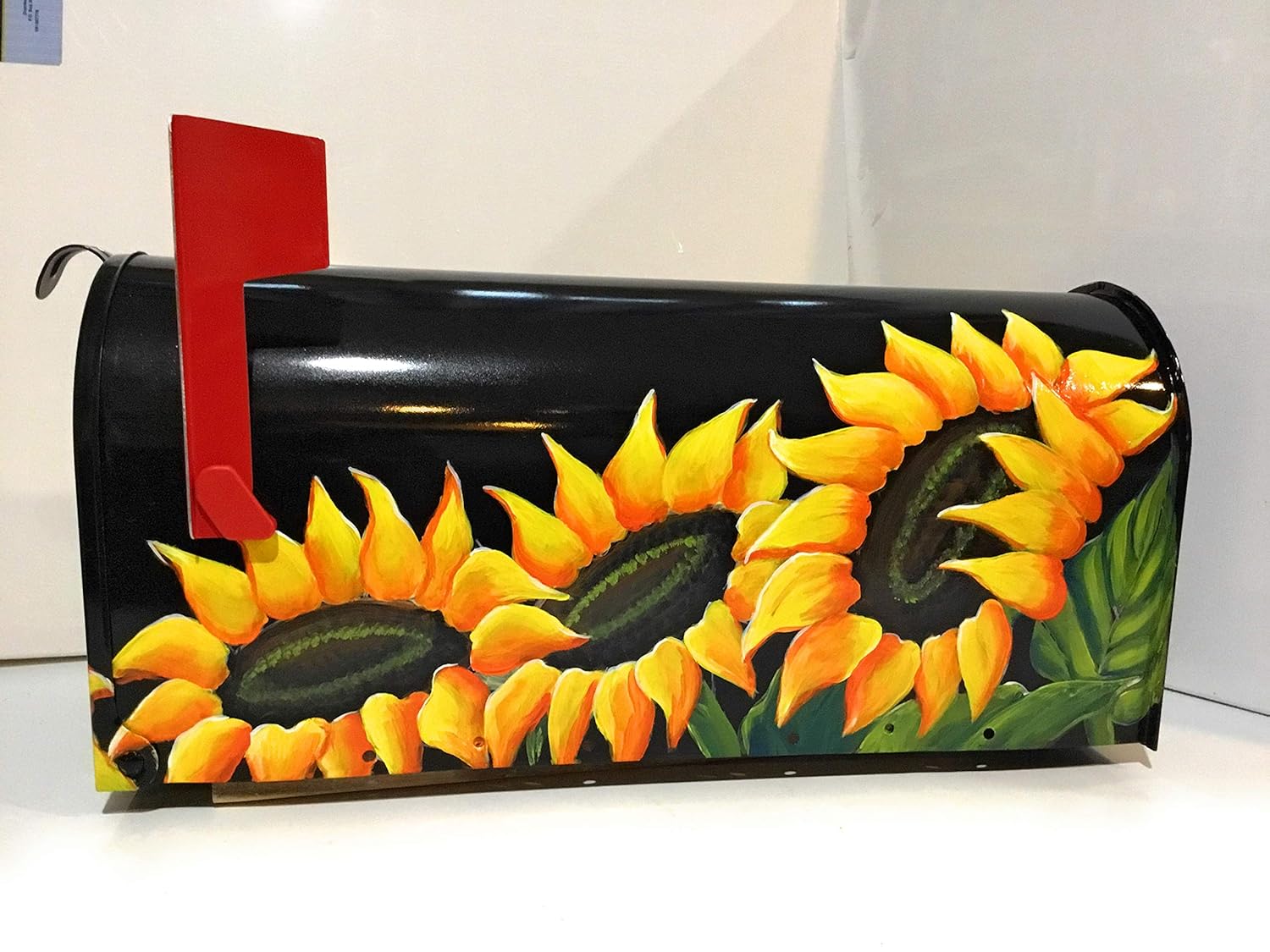 Amazon Com Post Mounted Black Metal Standard Mailbox Hand Painted Design Sunflowers Handmade