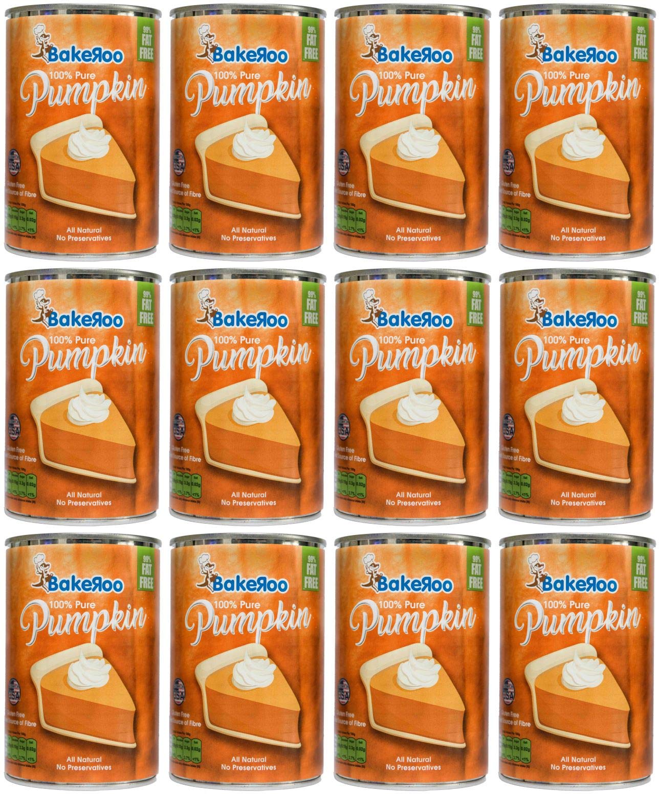 (Case of 12) Bakeroo Tinned Pumpkin Puree (Pumpkin Pie Filling) - 425g, 100% Natural