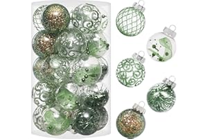 SY SUPER BANG 60MM/2.36" Clear Christmas Ornaments Set, 25PCS Shatterproof Decorative Hanging Ball Ornament with Stuffed Delicate Decorations, Xmas Tree Balls for Holiday Party - Green.
