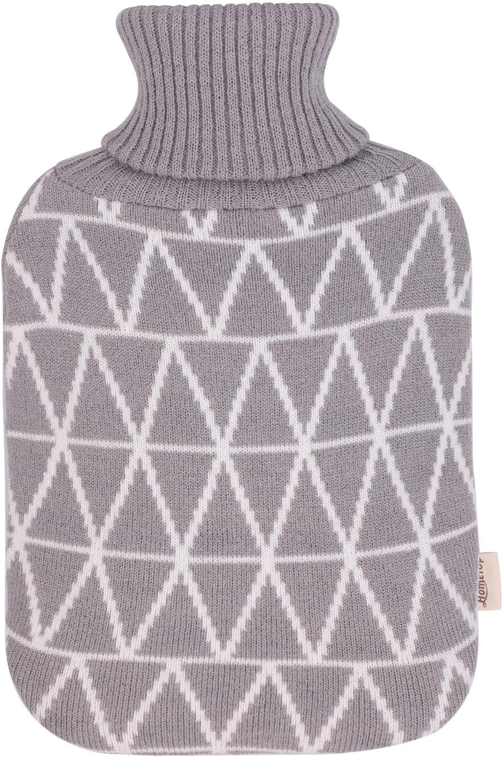 HomeTop Classic Rubber Hot Water Bottle w/Classic Yarn Knit Diamond Check Cover (2 Liter) (Gray): Health & Personal Care