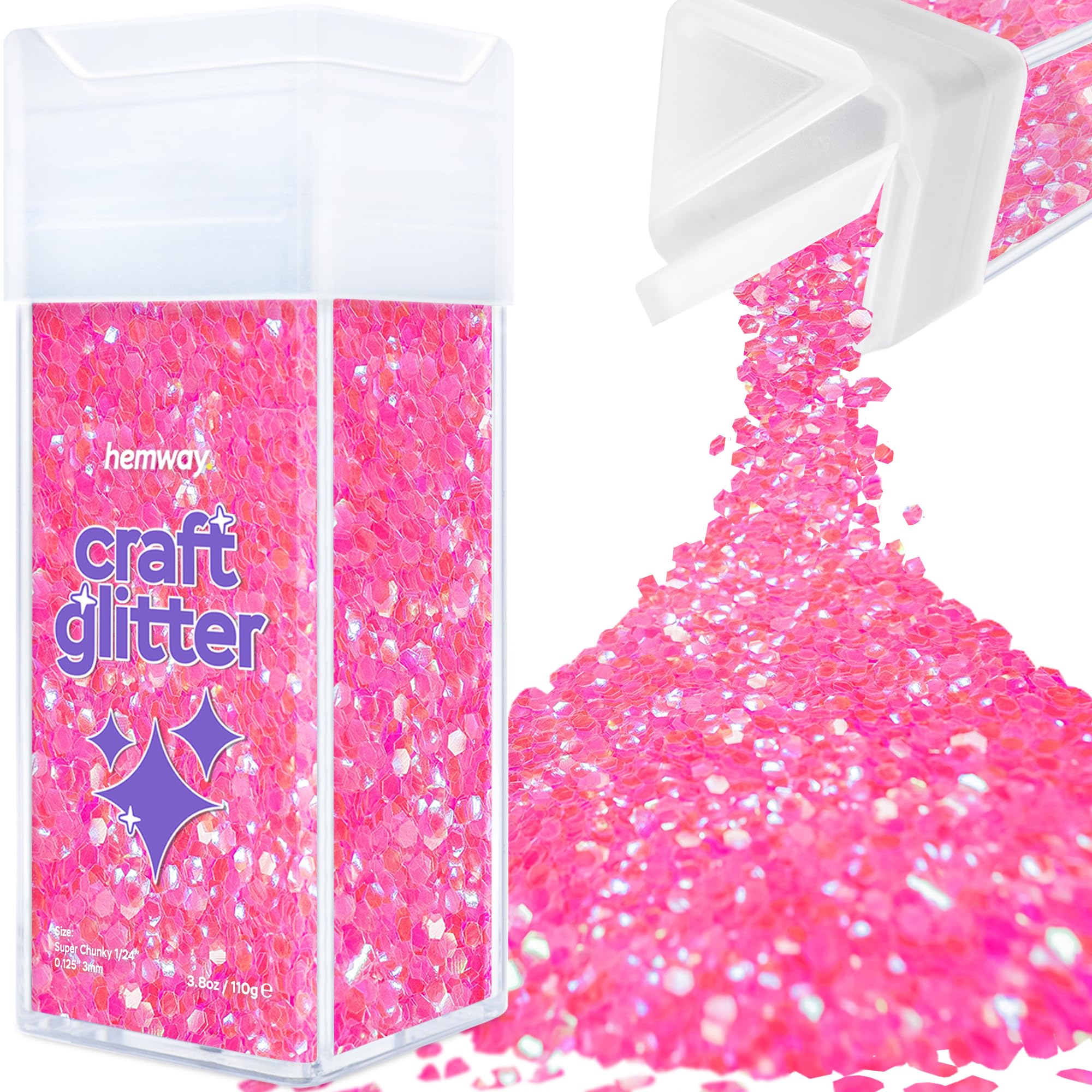 Hemway Glitter Shaker Baby Pink Iridescent 110g Super Chunky, Craft Glitter Shaker for Resin & Epoxy Crafts, Christmas Art Supplies, Nail, Body, Face, Eye, Festival, Crafting, Slime, Sparkle