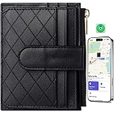 Women's Wallet Built-in Anti-Loss Tracker, RFID Blocking Compact Card Holder Wallet for Women Soft PU Leather Bifold Pocket Wallet Ladies Purse with Zipper Pocket, ID Window (Black)