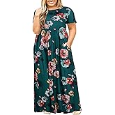Nemidor Plus Size Maxi Dresses for Curvy Women Summer Casual Loose Short Sleeve Long Beach Dress with Pocket