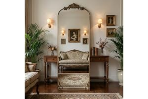 HARRITPURE Vintage Full Length Mirror - 64"x21" Arched Full Body Mirror with Stand, Baroque Carved Large Floor Standing Mirro