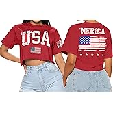 For G and PL Women's 4th of July Patriotic USA Stars Stripes Short Sleeve Crop Top
