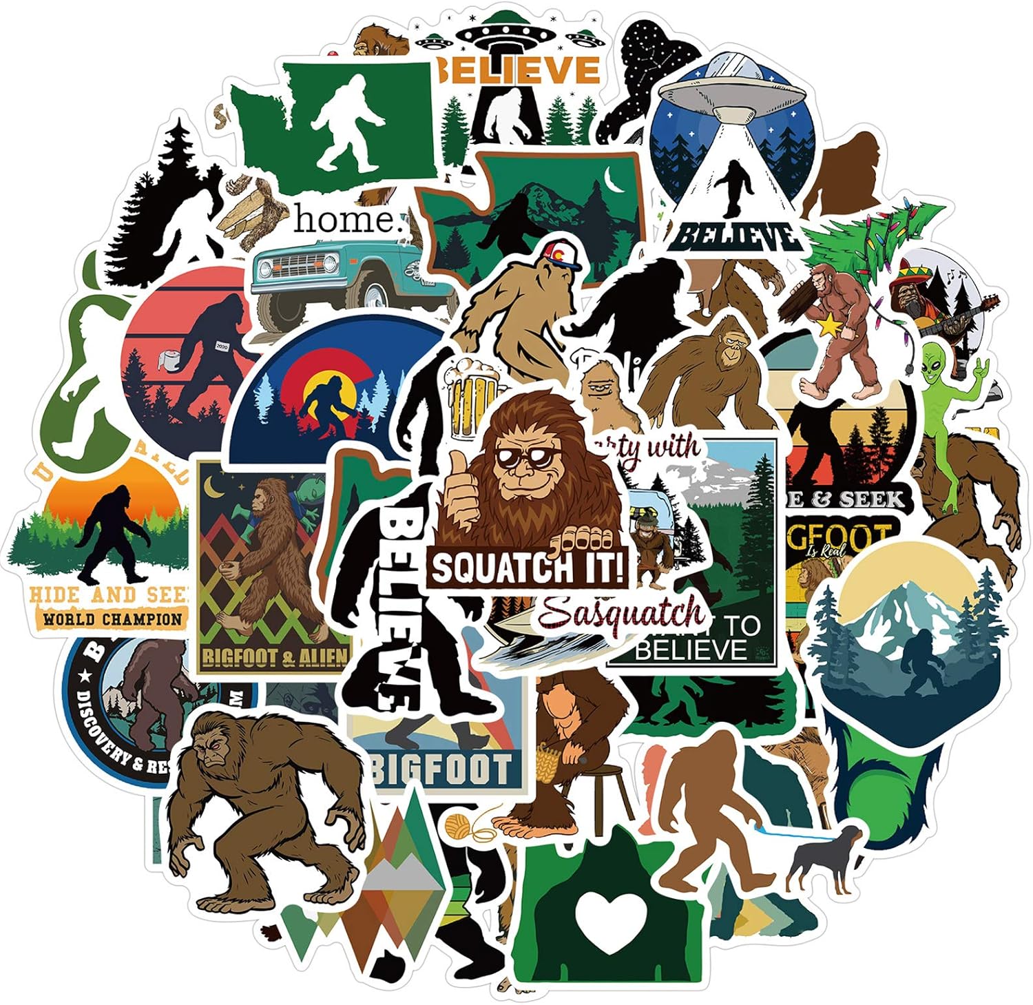 Bigfoot Yeti Stickers for Hydro Flask, 50pcs Cute Cool Aesthetic Vinyl Stickers for Hydroflask Water Bottle Laptop Skateboard, Waterproof Decal Stickers for Kids Women Adults, Teen Girl (Bigfoot)