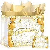White Gold Graduation Gift Bag Class of 2026 Graduation Party Supplies Congratulations Gift Bag with Wrapping Paper and Card Congrats Grad Wrapping Paper Bag for Senior Junior College Graduates