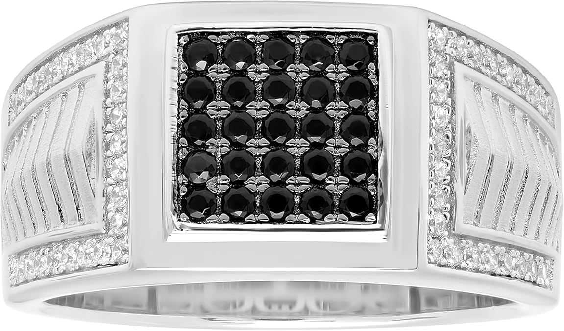 Steel Nation Jewelry Hombre Plata de Ley 925 Blanco y Negro Circonita