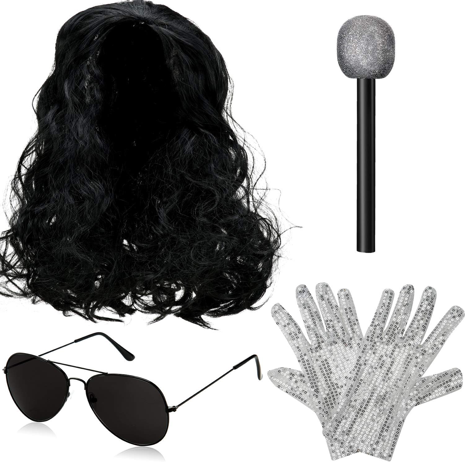 Rockstar Costume Kit Wig Glove Microphone Sunglasses for Jackson Costume - Image 3