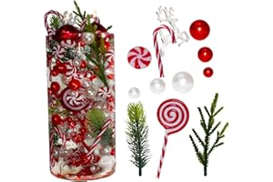 CIGOBY 10109 Counts Christmas Vase Filler Floating Pearls for Vases Christmas Decoration Candy Cane Faux Greenery Pine for Centerpiece Table Decor(Red and White Pearls)