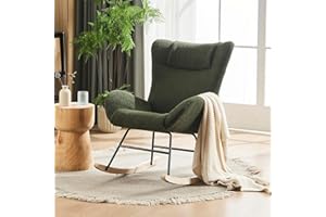 ROCKINGRUN Nursery Rocking Chair,Upholstered Glider Rocker Teddy,Modern Rocking Chair Nursery with Solid Wood Legs and High Backrest,Comfy Rocking Armchair for Nursery,Living Room,Bedroom,Green