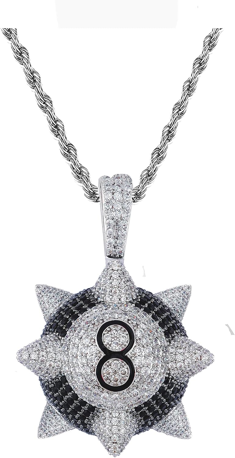 TOPGRILLZ Mens 14K Gold Trippie Redd Inspired Spike 8Ball Billiard