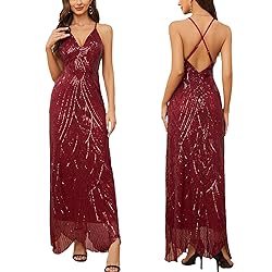 Women's V Neck Spaghetti Straps Sequin Sparkly