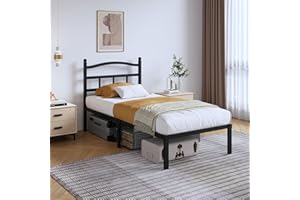 SHOANED 14 Inch Metal Bed Frame - Twin Size Heavy Duty Bedframe with Headboard Black Basic Steel Slats Platform No Box Spring Needed/Easy Assembly/Noise Free