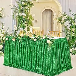 9ft Green Table Skirts for Rectangle Sequin Table