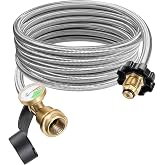 DPB 12FT Propane Stainless Steel Braided Extension Hose with Gauge | Acme to Male QCC1/POL Fittings for Propane Tank, RV, Portable Grill, BBQ Grill, Heater (12Ft)