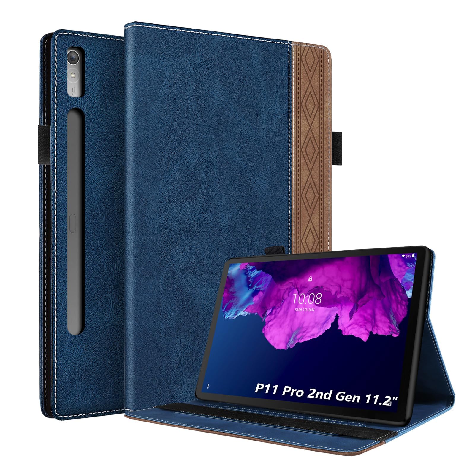 Rostsant Case Compatible with Lenovo Tab P11 Pro 2nd Generation 11.2 inch, PU Leather Magnetic Stand Protective Shockproof Tablet Cover for Lenovo Tablet P11 2nd Gen Case (TB132FU)- Blue