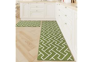 HICORFE Kitchen Rugs and Mats Sets,2 Pieces Super Absorbent Polypropylene Non-Slip Rug,Soft Comfort Floor Mat,Machine Washable Kitchen,Hallway,Office,Sink,Laundry（20" x 31.5" Plus 20" x 48",Sage Green）