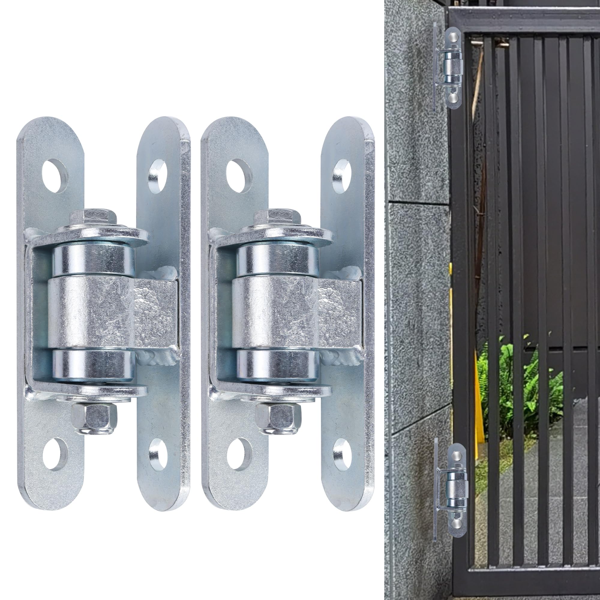 Photo 1 of 2 Pack Heavy Duty Door Hinge, Supports Doors Up to 1100 Pounds, Adjustable Yoke Pivot Bearing, Heavy Duty Bolt Sealed Bearing Outdoor Door Hinge Bolts to Door (Silver)