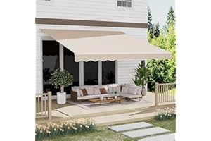 GDPFN 10' x 8' Awning for Patio, Sunsetter Retractable Awning Waterproof Cover Outdoor Patio Canopy, Sun Shade with Manual Crank Handle, Porch Shades for Outdoor, House, Deck, Beige