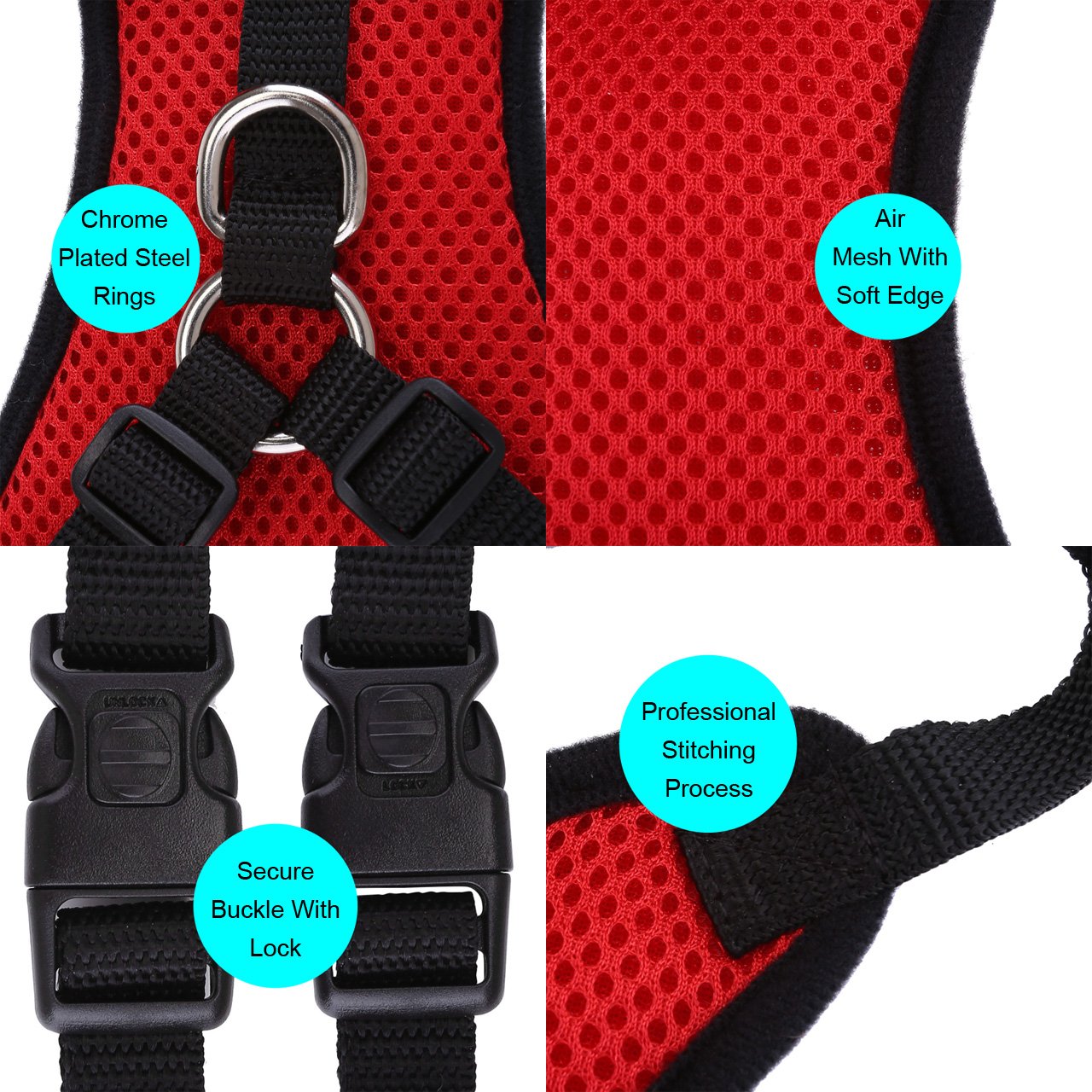GraceMe Pet Dog Vest Harness Car Soft Mesh Front Range No Pull Harness Adjustable for Rabbit Cat Chiwawa Small Medium Large