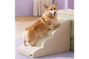 LE SURE Dog Stairs for Small Dogs Pet Steps Ramp for High Bed and Couch with CertiPUR-US Certified Foam with Non-Slip Bottom, Beige, 4 Steps