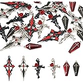 Magibeads 24Pcs Enamel Cross Gothic Charms Alloy Easter Crucifix Vampire Coffin Casket Charms Vintage Punk Small Cross Pendants Gothic Beads for Halloween Crafts DIY Earring Jewelry Making Supplies Red Black