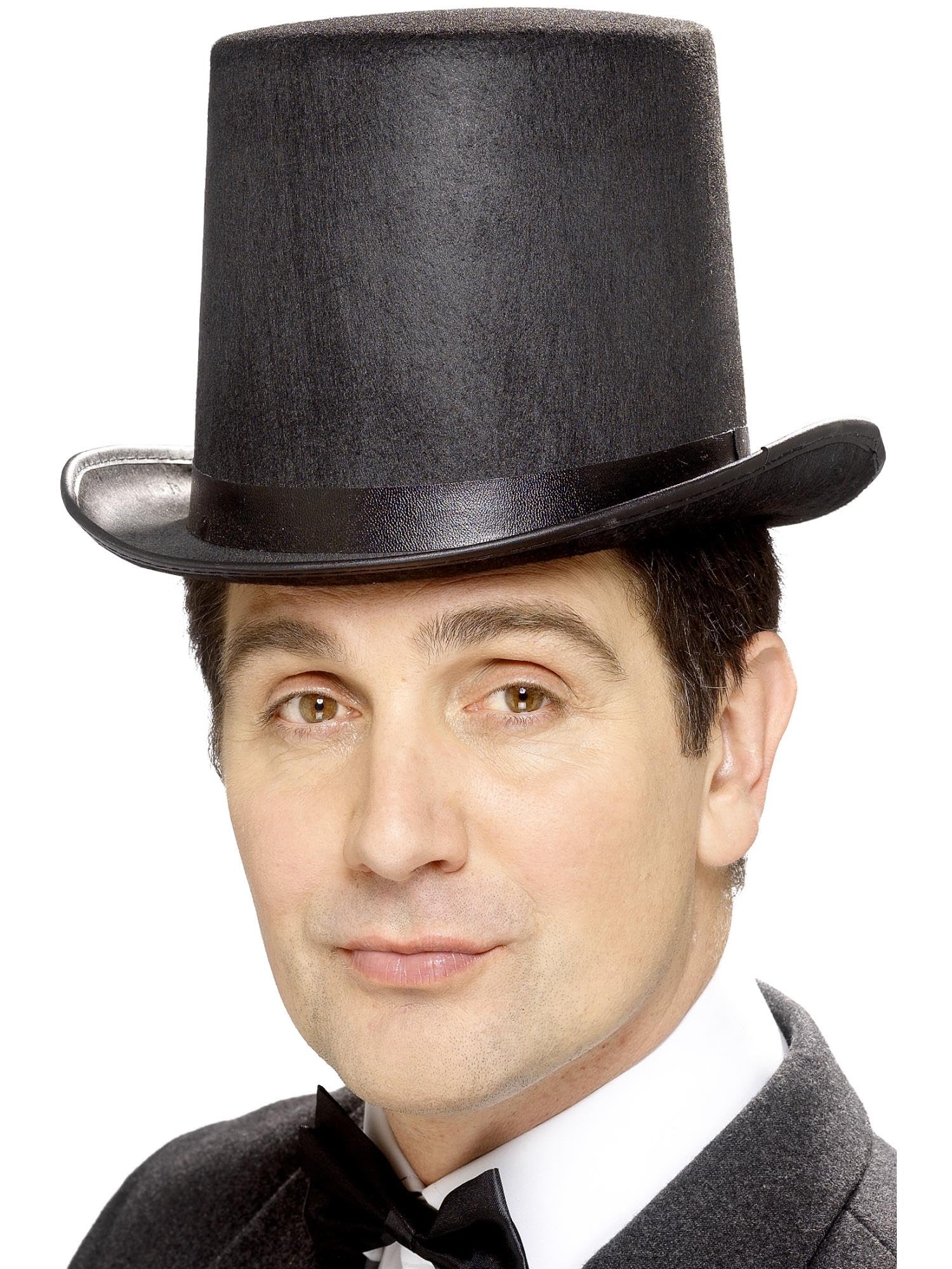 Smiffys Stovepipe Topper Hat, Black Felt with Black Band, Historical Fancy Dress, Adult Dress Up Hats