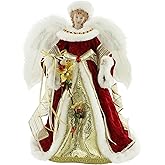 Windy Hill Collection 14" Inch Standing Red Floral Angel Christmas Tree Topper or Table Top 416570