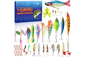 LARCHIO Fishing Lure Advent Calendar 2025 Adult Teen Boys, 24 Days Xmas Countdown Fishing Gifts for Men with Topwater Lures, Minnow, Crankbait, VIB