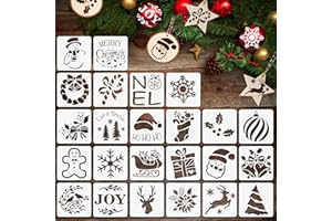 BANBBUR 24 Pcs Small Christmas Stencils 3x3 Inch for Painting on Wood Slice,DIY Christmas Ornaments