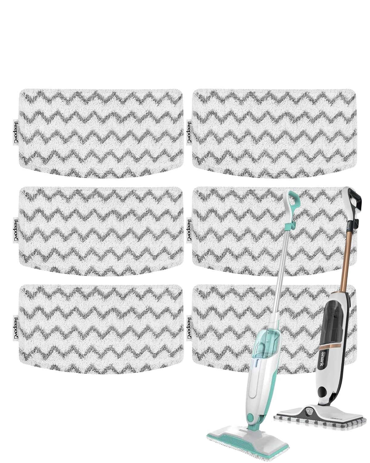 KEEPOW 6Pack Steam Mop Pads for Shark Steam Mop S1000UK S2001UK S1000 S1000A S1000C S1000WM S1001C and Compatible with Beldray BEL01097, Washable Dirt Grip Absorbing Refill for Shark Steamer Pads