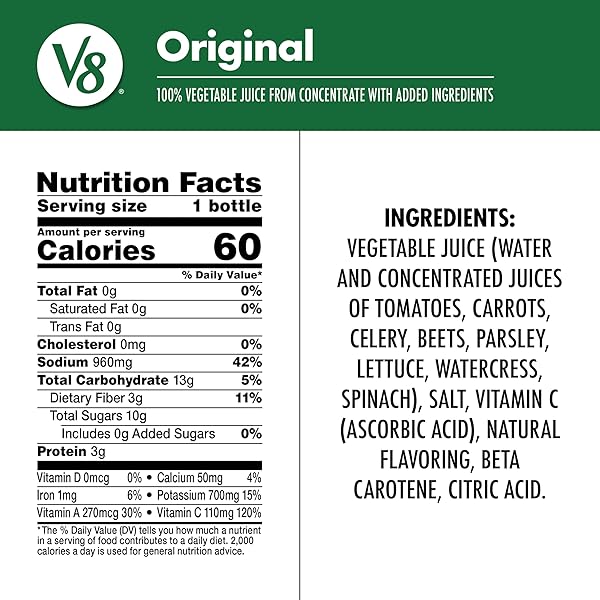 V8 ORIGINAL 100% VEGETABLE JUICE, 12 FL OZ BOTTLE