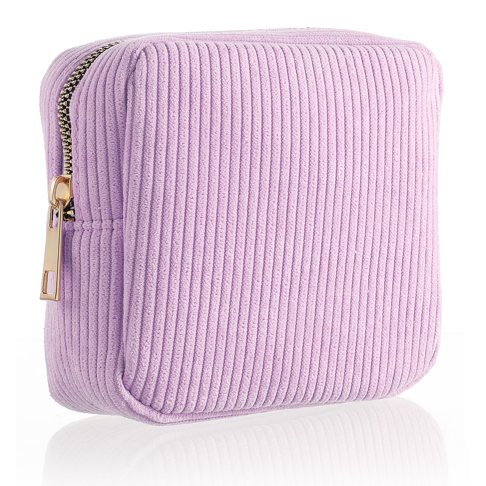 Xinjoduz 1 PCS Small Makeup Bags, Mini Purple Makeup Bag Corduroy Cute Cosmetics Bag with Zipper Corduroy Period Bags Makeup Pouch for Girls Women (Purple)
