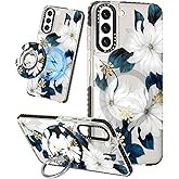 Lotadilo Cute Case for Samsung Galaxy S22 for Women Girls - Funny Design Compatible with Magsafe Magnetic Ring Holder Kickstand Art Blue Flower Fashion Pattern TPU Phone Covers