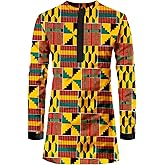 African Mens Shirt Slim Fit Traditional Long Sleeve Dashiki Print Cotton Wax Cloth Top