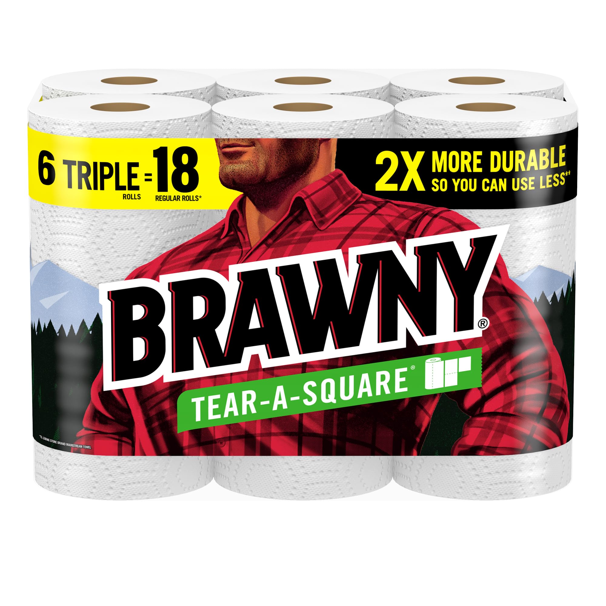 Photo 1 of Brawny Tear-A-Square Paper Towels, 6 Triple Rolls = 18 Regular Rolls, 3 Sheet Sizes (Quarter, Half, Full), Strength for All Messes, Cleanups, and Meal Prep