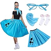 Rabtero Women Sock Hop Costume, Adult 1950s Poodle Dress Costume, 50's Poodle Skirt with Glasses, Scarf and Socks