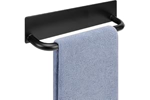 Livabber Self Adhesive Hand Towel Holder- 304 Stainless Steel Hand Towel Bar for Bathroom Kitchen Stick on Wall, Towel Ring No Drilling, 9 Inch (Black)