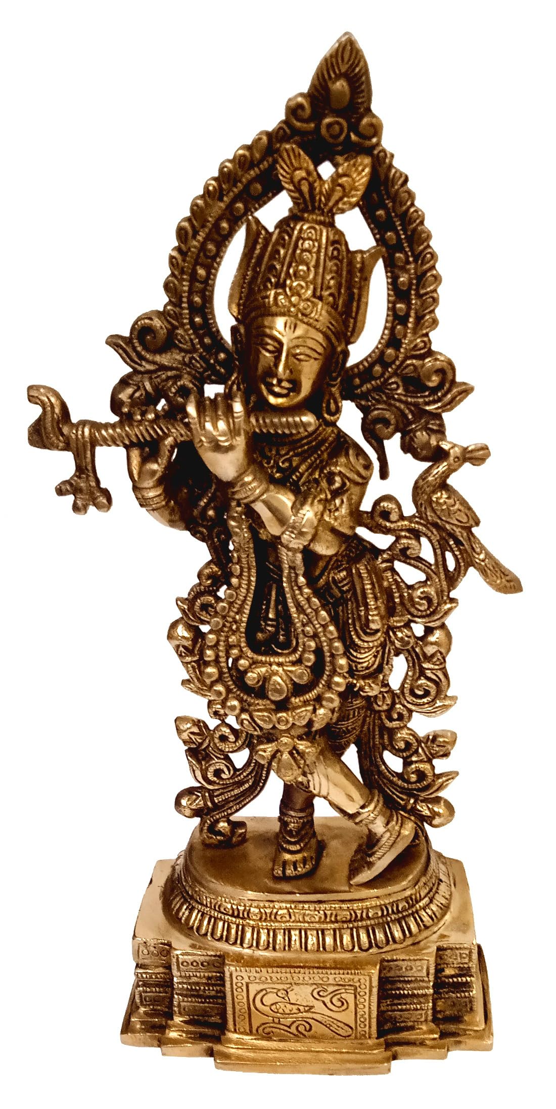 Purpledip Brass Idol Lord Krishna: Collectible Grand Statue For Home Temple (12574)