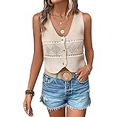 Verdusa Women's Button Front V Neck Sleeveless Knitted Crop Sweater Vest