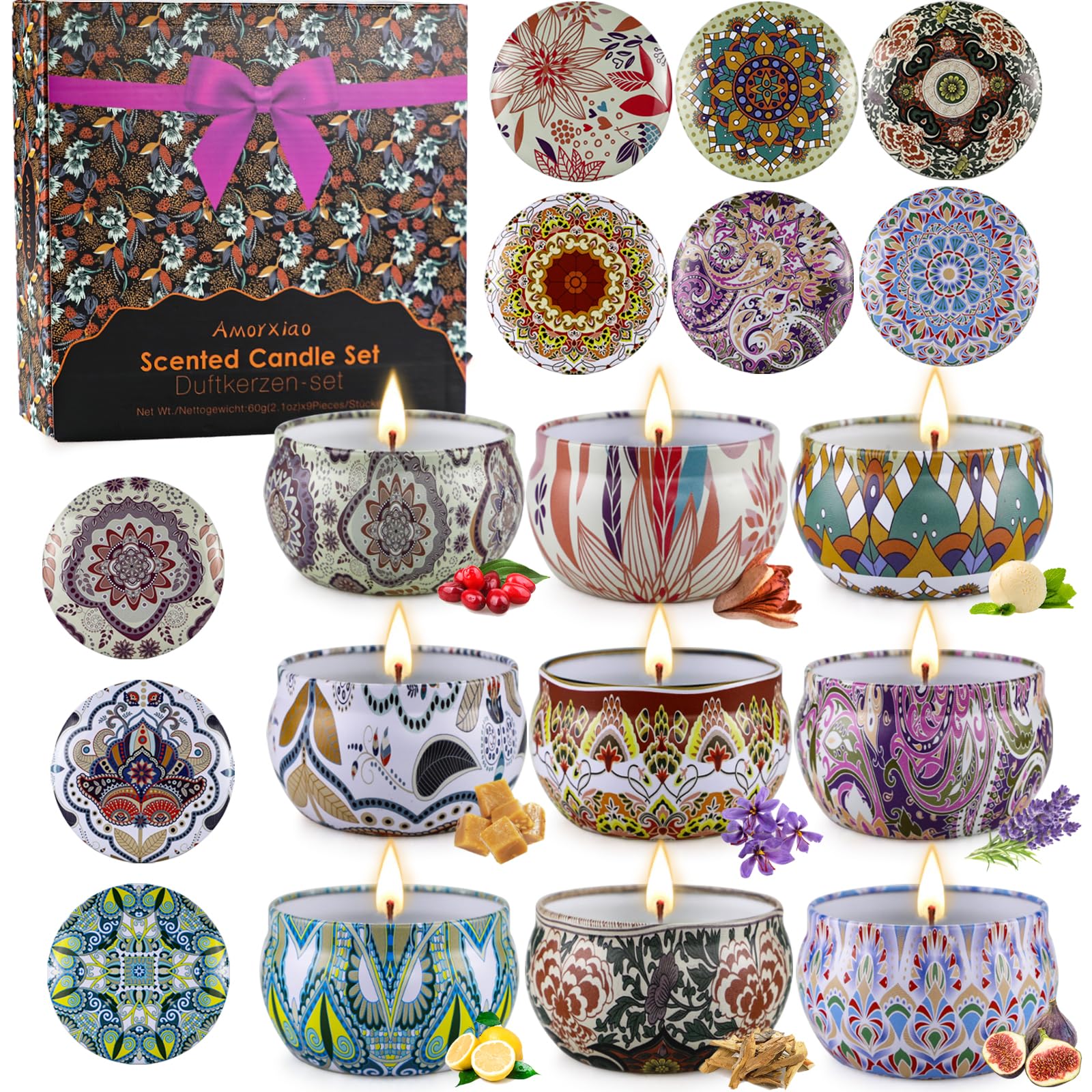 YMing Scented Candles Gifts for Women, 9 Packs 22.5 Oz Natural Soy Wax Candle Set Last for 180 Hours Aromatherapy Gifts for Her, Birthday, Valentine's Day, Anniversary, Mother's Day, Chrismas, Travel