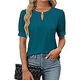 Blooming Jelly Womens Dressy Casual Tops Keyhole Business Work Blouses Pleated Puff Sleeve Summer Shirts