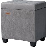 ABHENG Steel Frame Small Ottoman with Storage Footrest Light Gray UASND70G | 12.2" D x 16.1" W x 17.7" H, Hold 660 lbs, 48L Storage Capacity, Breathable Chenille, Removable Lid, for Dorm Living Room