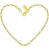 LIFETIME JEWELRY Womens Gold Anklet 2mm Figaro Link Chain Ankle Bracelet 24k Real Gold Plated