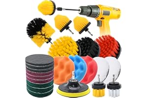 FGBNM 4pcs/24pcs Drill Brush Attachment Set, Yellow/Blue/Black/Red/Pink/Green/White Power Scrubber Brush with 1/4in Extend Attachment, Drill Scrub Brush for Showers, Tubs, Tile, Grout (24pcs, Multicolor)