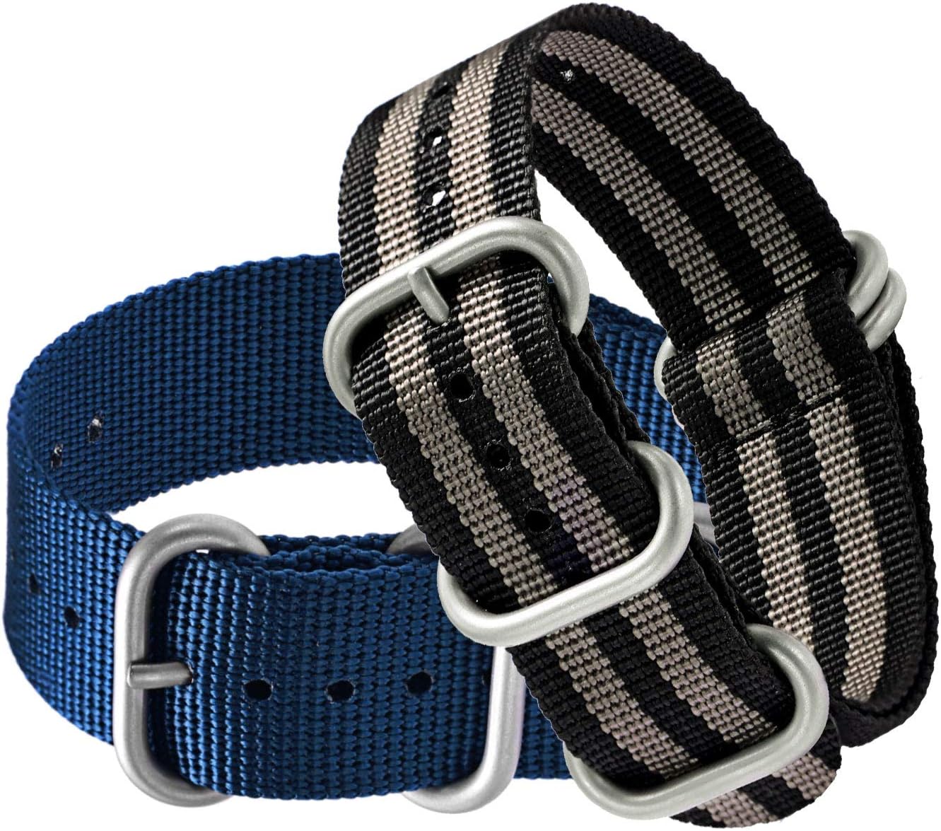 2 Pack Nylon Strap 18mm 20mm 22mm Watch Band Heavy Duty Premium Ballistic Thick Nylon Watch Straps for Men